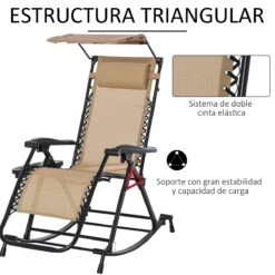 Outsunny Silla Mecedora De Jardín Plegable Tumbona Reclinable Con Techo Protección Solar Reposacabezas Extraíble Y Reposapiés Estructura De Acero 120x67x102 Cm Beige -Jardín Muebles Ventas 4e0842ed2d3d4877ea5df9bd623e7ae25457d686 6ad8d078d5824d79bcdfd43ee39b3d3b