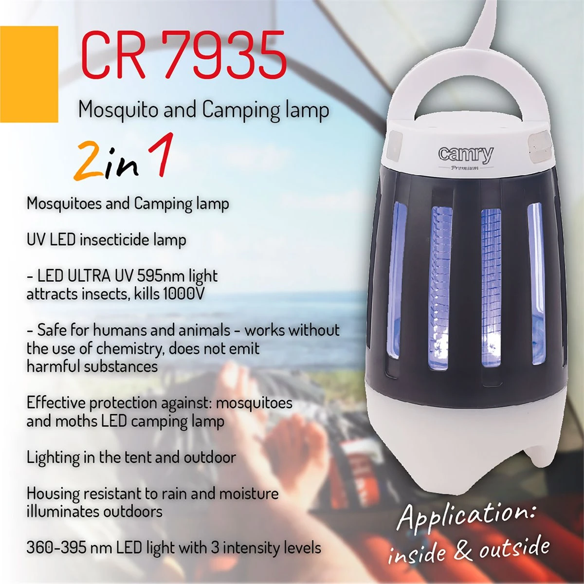 Camry CR 7935 Lámpara Anti-mosquitos, Lámpara Camping LED 2 En 1, Recargable USB Radio Acción 40 M², Camping, 2 , Blanco/Negro 6 Camry CR 7935 Lámpara Anti-mosquitos, Lámpara Camping LED 2 En 1, Recargable USB Radio Acción 40 M², Camping, 2 , Blanco/Negro - Imagen 4