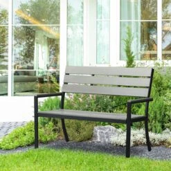 Outsunny Banco De Jardín De 2 Plazas De Plástico Banco Para Exterior Con Respaldo Reposabrazos Y Marco De Acero Para Terraza Balcón Porche Carga 240 Kg 122x65x92 Cm Gris -Jardín Muebles Ventas 50bf8f890c42a5132b05ade6e215bb7d4fbaed04 63ad5904a2d24df48e9683da70c49326