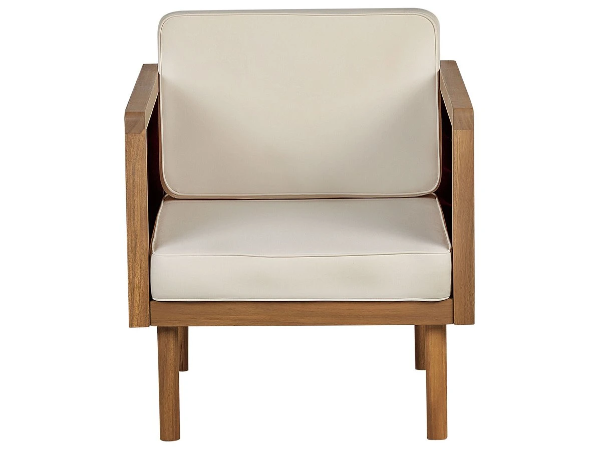 Conjunto De Jardín De 2 Sillones De Acacia Con Mesa De Centro Madera Clara/blanco Crema BARATTI 7 Conjunto De Jardín De 2 Sillones De Acacia Con Mesa De Centro Madera Clara/blanco Crema BARATTI - Imagen 5