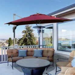 Outsunny Sombrilla De 300 Cm De Aluminio Luces LED Protección UV 50+ Giratorio 360° Con Manivela Panel Solar Techo Reclinable Base Cruzada Rojo -Jardín Muebles Ventas 5351e72105f9fd4de577ded3c7ce416f216ea651 28f6b1061d1d4a509dc7b2f3cf910160