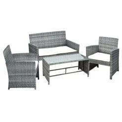 Outsunny Conjunto De Muebles De Jardín De Ratán 4 Piezas Juego De Muebles De Jardín Incluido 1 Sofá De 2 Plazas 2 Sillones Y 1 Mesa De Centro Con Tablero De Vidrio Para Terraza Gris