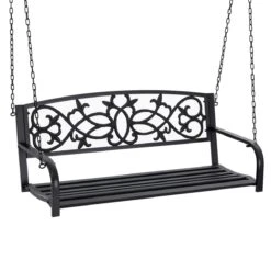 Outsunny Banco Columpio De 2 Plazas Banco Colgante De Acero Con Reposabrazos Carga Máx. 240 Kg Para Jardín Terraza Balcón Exterior 127x59,5x52 Cm Negro