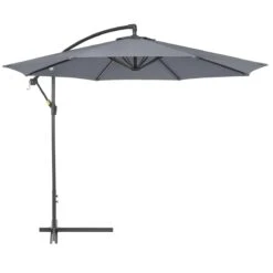 Outsunny Sombrilla De Jardín Ø295x255 Cm Parasol Excéntrico Inclinable Con Manivela Base Cruzada Y Soporte De Metal 8 Varillas Para Terraza Exterior Balcón Gris