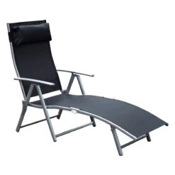 Outsunny Tumbona Plegable Respaldo Ajustable A 7 Niveles Con Almohada Texteline Resistente Relax En Exterior Piscina Terraza Camping 137x63.5x100.5cm Acero