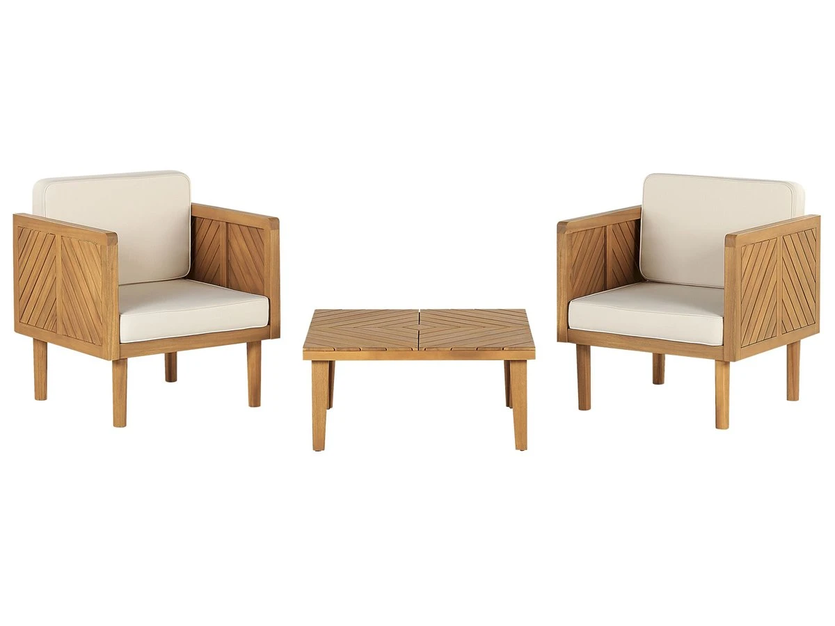 Conjunto De Jardín De 2 Sillones De Acacia Con Mesa De Centro Madera Clara/blanco Crema BARATTI 4 Conjunto De Jardín De 2 Sillones De Acacia Con Mesa De Centro Madera Clara/blanco Crema BARATTI - Imagen 2