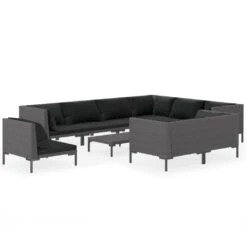 Set Muebles Jardín 10 Pzas Cojines Ratán Sintético Gris Oscuro VidaXL