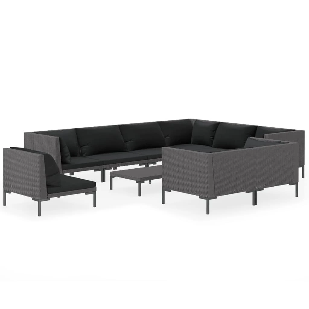 Set Muebles Jardín 10 Pzas Cojines Ratán Sintético Gris Oscuro VidaXL 3 Set Muebles Jardín 10 Pzas Cojines Ratán Sintético Gris Oscuro VidaXL
