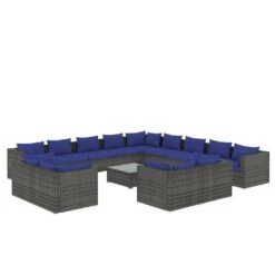 Set De Muebles De Jardín 14 Pzas Y Cojines Ratán Sintético Gris VidaXL