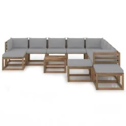 Juego De Muebles De Jardín 12 Piezas Con Cojines Gris VidaXL
