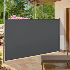 Outsunny Toldo Lateral Retráctil 300x160 Cm Pantalla Enrollable Mampara De Privacidad Y Protección Solar Para Jardín Balcón Terraza Gris