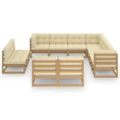 Set De Muebles De Jardín 11 Pzs Cojines Madera Pino Marrón Miel VidaXL