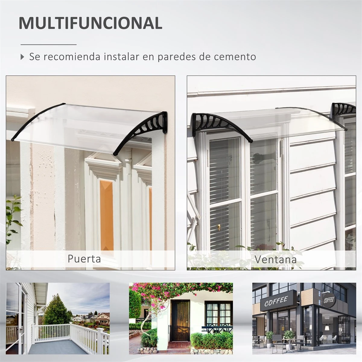 Outsunny Tejadillo De Protección Para Puertas Ventanas Contra Sol Y Lluvia Marquesina De Techo Diseño Moderno Aleación De Aluminio Duradero 150x90x25 Cm Transparente 8 Outsunny Tejadillo De Protección Para Puertas Ventanas Contra Sol Y Lluvia Marquesina De Techo Diseño Moderno Aleación De Aluminio Duradero 150x90x25 Cm Transparente - Imagen 6