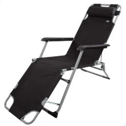 Tumbona Plegable Jardín Multiposición Negra C/cojín Aktive