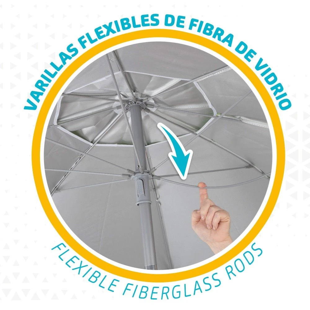 Sombrilla Playa Antiviento Ø200 Cm C/mástil Reclinable Y Protección UV50 Aktive 8 Sombrilla Playa Antiviento Ø200 Cm C/mástil Reclinable Y Protección UV50 Aktive - Imagen 6