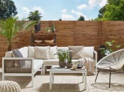 Conjunto De Jardín 4 Plazas De Metal Blanco Crema/marrón/beige Izquierdo BORELLO