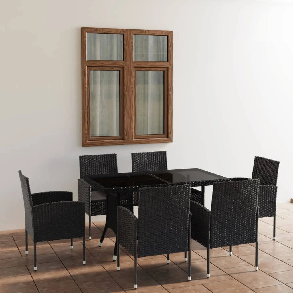 Juego De Comedor Para Jardín 7 Piezas Ratán Sintético Negro VidaXL 3 Juego De Comedor Para Jardín 7 Piezas Ratán Sintético Negro VidaXL