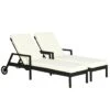 Outsunny Conjunto De 2 Tumbonas De Ratán De Jardín Con Cojines Acolchados Respaldo Ajustable En 5 Posiciones 2 Ruedas Y Tela Extraíble Lavable 67x196x51 Cm Negro