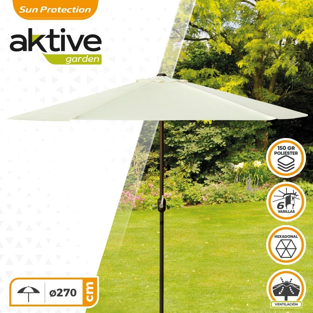 Parasol Hexagonal 270 Cm Color Crema Mástil Aluminio Aktive Garden 4 Parasol Hexagonal 270 Cm Color Crema Mástil Aluminio Aktive Garden - Imagen 2