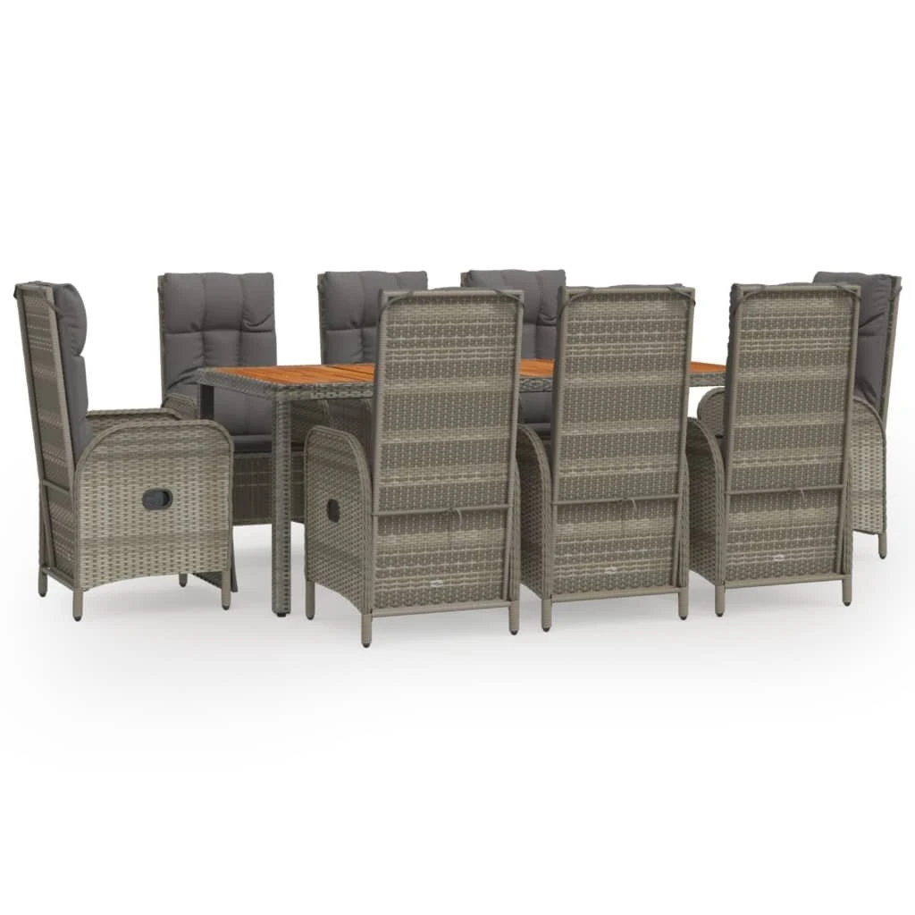 Set Comedor Jardín 9 Pzas Y Cojines Ratán Sintético Gris VidaXL 4 Set Comedor Jardín 9 Pzas Y Cojines Ratán Sintético Gris VidaXL - Imagen 2