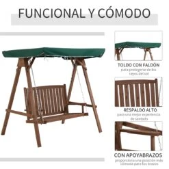 Outsunny Banco Columpio De Jardín De Madera Con Dosel Verde 160x120x165 Cm Carga 227 Kg Balancín Para Patio Jardín Terraza Exterior Protección Solar Marrón -Jardín Muebles Ventas 782cdb6763ae9f2fa0764c2d06037b13aa75a15a a2de1a87b2dc44c7a9081e2fb33f267c