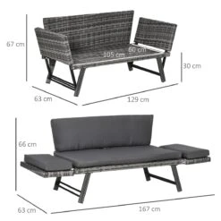 Outsunny Sofá De Ratán De 2 Plazas Convertible En Cama Individual Con Reposabrazos Abatibles Y Cojines Acolchados Jardín Patio Terraza 129x63x67 Cm Gris -Jardín Muebles Ventas 7a2570d5981d616868787eb68586ae5d234b629d 7bc7d3f8dd2e444f8f1f30b5af43d2a4