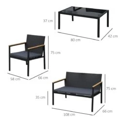 Outsunny Conjunto Muebles De Ratán De 4 Piezas Con Cojines Acolchados 2 Sillone 1 Sofá Para Doble Y Cafetería Vidrio Templado Para Jardín Exterior Terraza Patio Negro Y Gris -Jardín Muebles Ventas 7a980546f1f68e1d3deb4fdff3a81f301834aa36 822939f1206e4f9cb3055fb09d7267f6