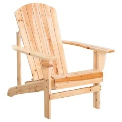 Outsunny Silla Adirondack De Madera Silla De Jardín Con Reposabrazos Y Respaldo Alto Para Terraza Balcón Exterior 72,5x97x93 Cm Natural
