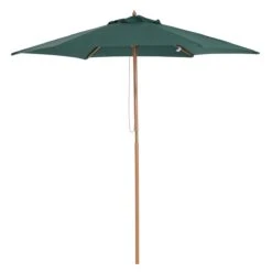 Outsunny Sombrilla Parasol De Madera Ø250x230cm Para Exterior Con 6 Varillas Sistema De Cuerda Con Fijación Desmontable Portátil Fácil De Guardar Y Transportar Verde