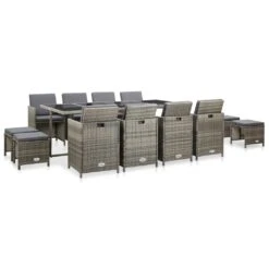Set Comedor De Jardín 13 Piezas Y Cojines Ratán Sintético Gris VidaXL