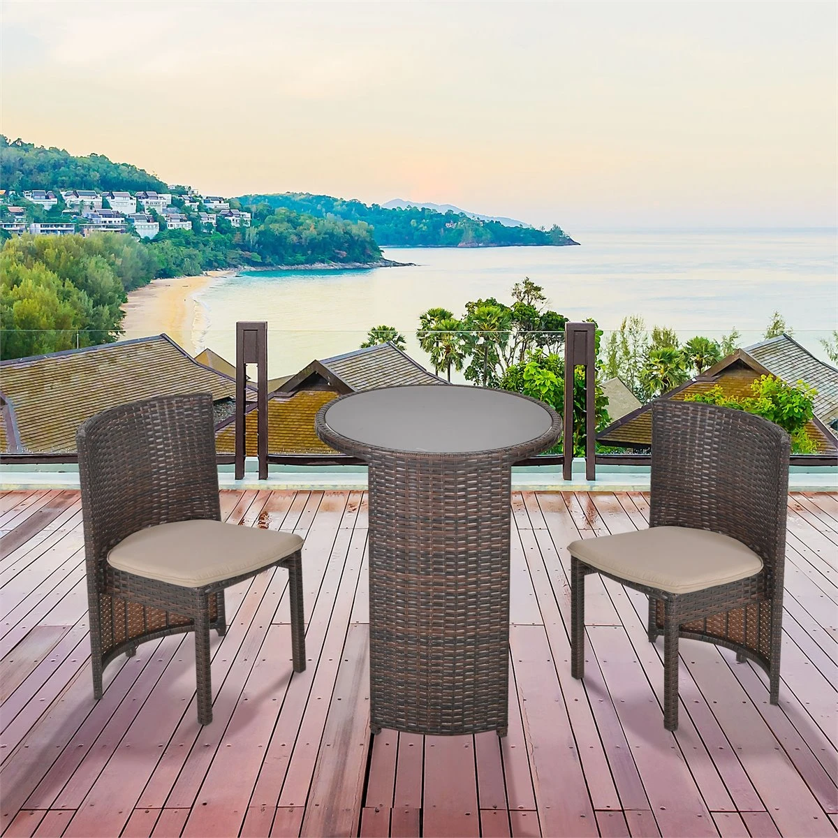 Outsunny Conjunto De Muebles Ratán De Jardín 3 Piezas Con 1 Mesa De Café Y 2 Sillas Con Cojines Para Terraza Exterior Fácil Almacenaje Acero Marrón 4 Outsunny Conjunto De Muebles Ratán De Jardín 3 Piezas Con 1 Mesa De Café Y 2 Sillas Con Cojines Para Terraza Exterior Fácil Almacenaje Acero Marrón - Imagen 2