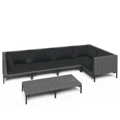 Set Muebles Jardín 6 Pzas Y Cojines Ratán Sintético Gris Oscuro VidaXL