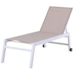 Outsunny Tumbona Multiposiciones De Jardín Con Respaldo Reclinable En 5 Posiciones De Aluminio Y Texteline Carga 160 Kg Para Patio Terraza 202x65x43 Cm Beige