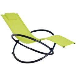 Outsunny Tumbona Mecedora De Jardín Con Reposacabezas Extraíble Sillón Tumbona Ergonómica De Exterior Plegable Tela De Texteline Para Patios Piscina Al Aire Libre 80x154x84 Cm Verde