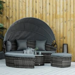 Outsunny Isla De Ratán Modular Para Exterior 5 Piezas Tumbona Redonda Con Toldo Plegable Cojines Extraíbles Lavables Y 3 Almohadas Marco De Metal 175x180x147 Cm Gris -Jardín Muebles Ventas 8717778121a06be57fbb2411a71bc0e2661b725d 777d70e2cbaf45498a5dad7bb637db3a