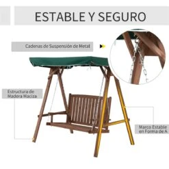 Outsunny Banco Columpio De Jardín De Madera Con Dosel Verde 160x120x165 Cm Carga 227 Kg Balancín Para Patio Jardín Terraza Exterior Protección Solar Marrón -Jardín Muebles Ventas 880dde4a5e5eddbfe903daf9e50f23899744bd2b a9813365ff704e39ad218faa3ff4623e