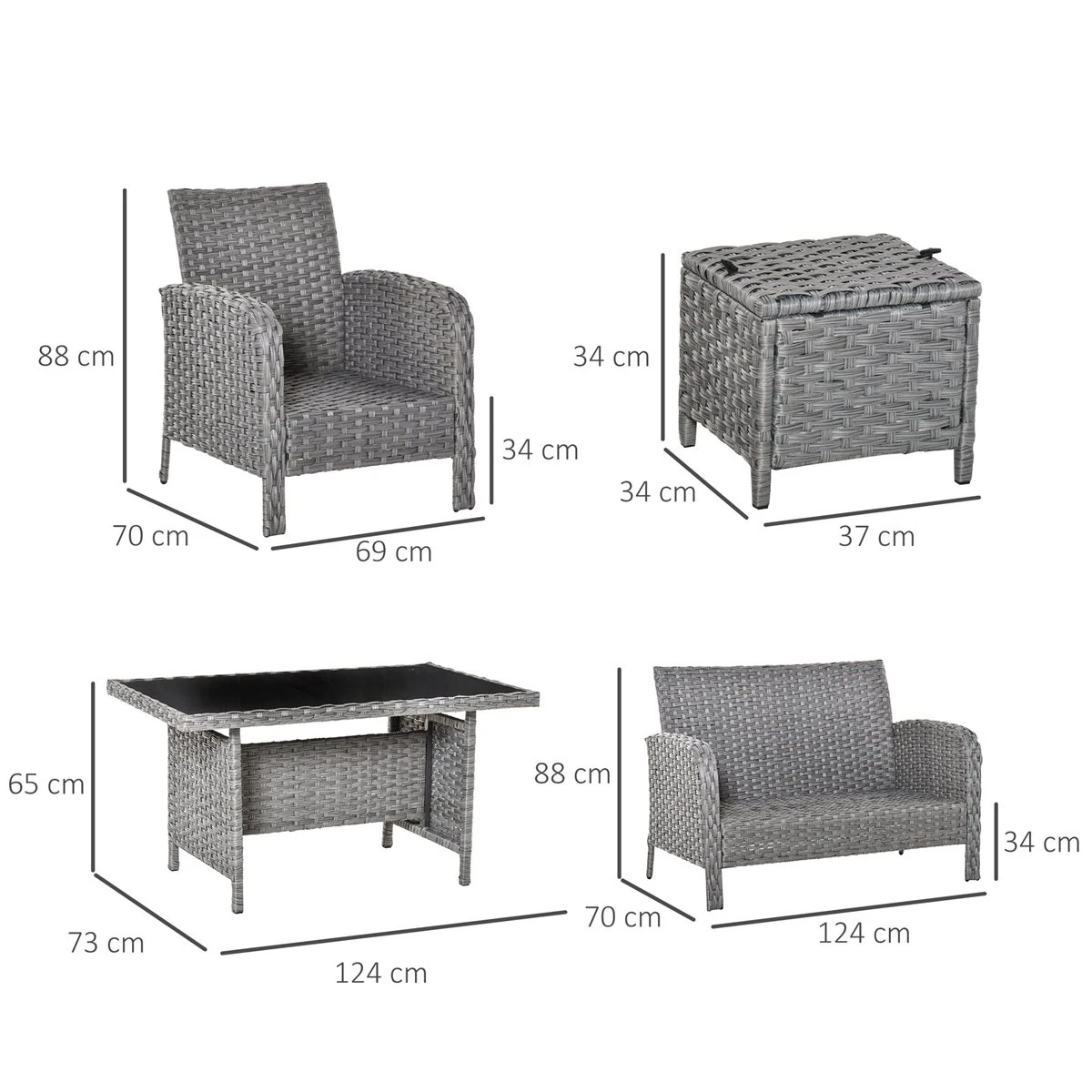 Outsunny Conjunto De Muebles De Jardín 6 Piezas De Ratán Con Mesa De Centro Sofá Doble 2 Sillones Individuales 2 Taburetes Con Cojines Para Patio Porche Terraza Gris 5 Outsunny Conjunto De Muebles De Jardín 6 Piezas De Ratán Con Mesa De Centro Sofá Doble 2 Sillones Individuales 2 Taburetes Con Cojines Para Patio Porche Terraza Gris - Imagen 3