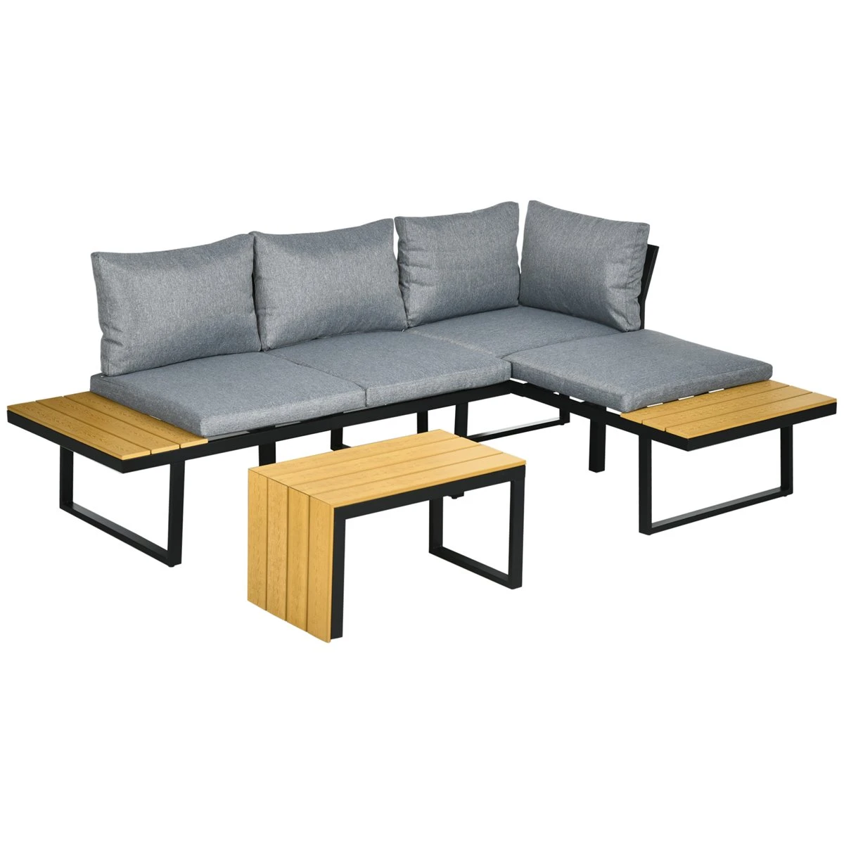 Outsunny Conjunto De Muebles De Jardín De Aluminio 3 Piezas Juego De Conversación Incluye 2 Sofás Esquineros Con Cojines Mesa De Plástico Madera Y Panel Lateral Para Terraza Gris 3 Outsunny Conjunto De Muebles De Jardín De Aluminio 3 Piezas Juego De Conversación Incluye 2 Sofás Esquineros Con Cojines Mesa De Plástico Madera Y Panel Lateral Para Terraza Gris
