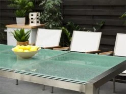 Mesa De Comedor De Metal/vidrio Templado Transparente/plateado 220 X 100 Cm GROSSETO -Jardín Muebles Ventas 8cbc97ce7828abd5cfed018dc6f84b8a73055049 ad18a5aec0f2449ca11ad1702f22e417