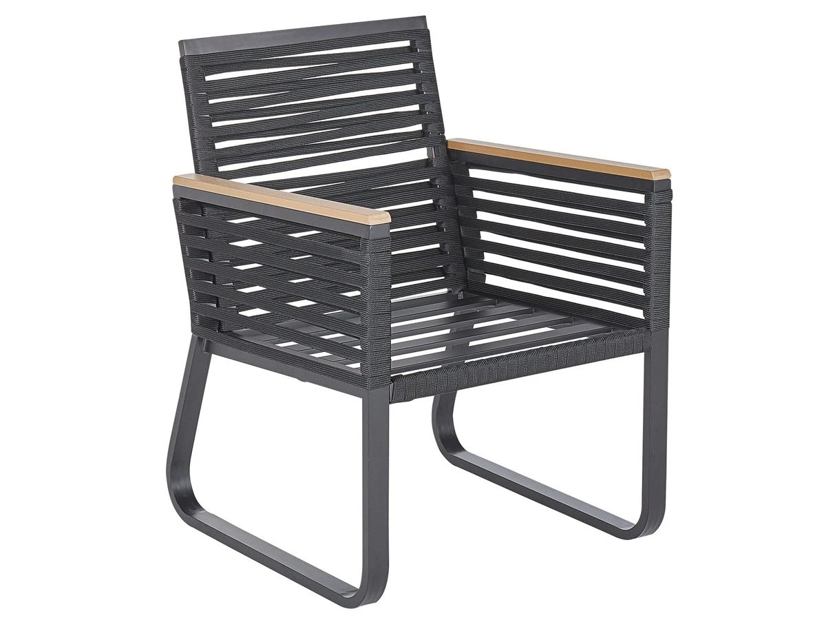 Conjunto De 2 Sillas De Jardín De Metal Negro/madera Clara CANETTO 7 Conjunto De 2 Sillas De Jardín De Metal Negro/madera Clara CANETTO - Imagen 5