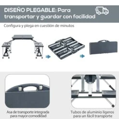 Outsunny Mesa Maleta De Camping Plegable Portátil 4 Asientos Y Agujero Sombrilla Estructura Aluminio Playa Picnic 136x84,5x66 Cm (Gris) -Jardín Muebles Ventas 8d7b3c813a80e6cc8d73113c5214bb2da3e5503b 7765d1730a81419ea0e50f29628cb5c6