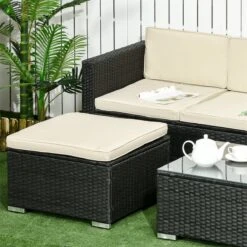 Outsunny Conjunto De Muebles De Ratán De Jardín 3 Piezas Muebles De Ratán Exterior Sofá De 3 Plazas Con Cojines Acolchados Mesa De Centro Con Tablero De Vidrio Templado Y Reposapiés Negro -Jardín Muebles Ventas 8dcd8169173b3fd08e82d0ca7b404df10ae5ef24 0c327874076e49439c7fe2671cb13e7b