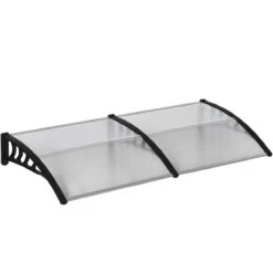 Outsunny Tejadillo De Protección 200x96x27 Cm Marquesina Exterior Para Puertas Y Ventanas Contra Sol Y Lluvia Con Soporte De PP Policarbonato Transparente