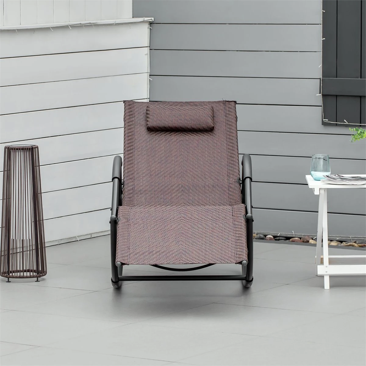 Outsunny Tumbona Mecedora De Exterior Con Reposabrazos Reposacabezas Y Efecto De Ratán Para Jardín Terraza Patio Carga Máx. 160 Kg 61x160x79 Cm Marrón 6 Outsunny Tumbona Mecedora De Exterior Con Reposabrazos Reposacabezas Y Efecto De Ratán Para Jardín Terraza Patio Carga Máx. 160 Kg 61x160x79 Cm Marrón - Imagen 4