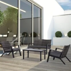 Outsunny Conjunto De Muebles De Jardín De Ratán 4 Piezas Juego De Muebles De Exterior Con Sofá De 2 Plazos Sofás Individuales Y Mesa De Centro Para Terraza Patio Negro -Jardín Muebles Ventas 919e79ff65b502101b8213379f54a1910cbe5e65 59938d65b084451a8a8425c04feb48ff
