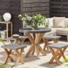 Conjunto De Jardín De Cemento Reforzado Mesa ⌀ 90 Cm 4 Taburetes Gris/madera Clara OLBIA