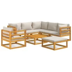 Set Muebles De Jardín 8 Pzas Madera Maciza Y Cojines Gris Claro VidaXL