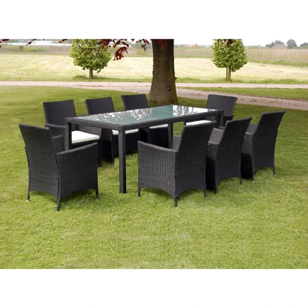 Set Comedor De Jardín 9 Piezas Y Cojines Ratán Sintético Negro VidaXL 3 Set Comedor De Jardín 9 Piezas Y Cojines Ratán Sintético Negro VidaXL