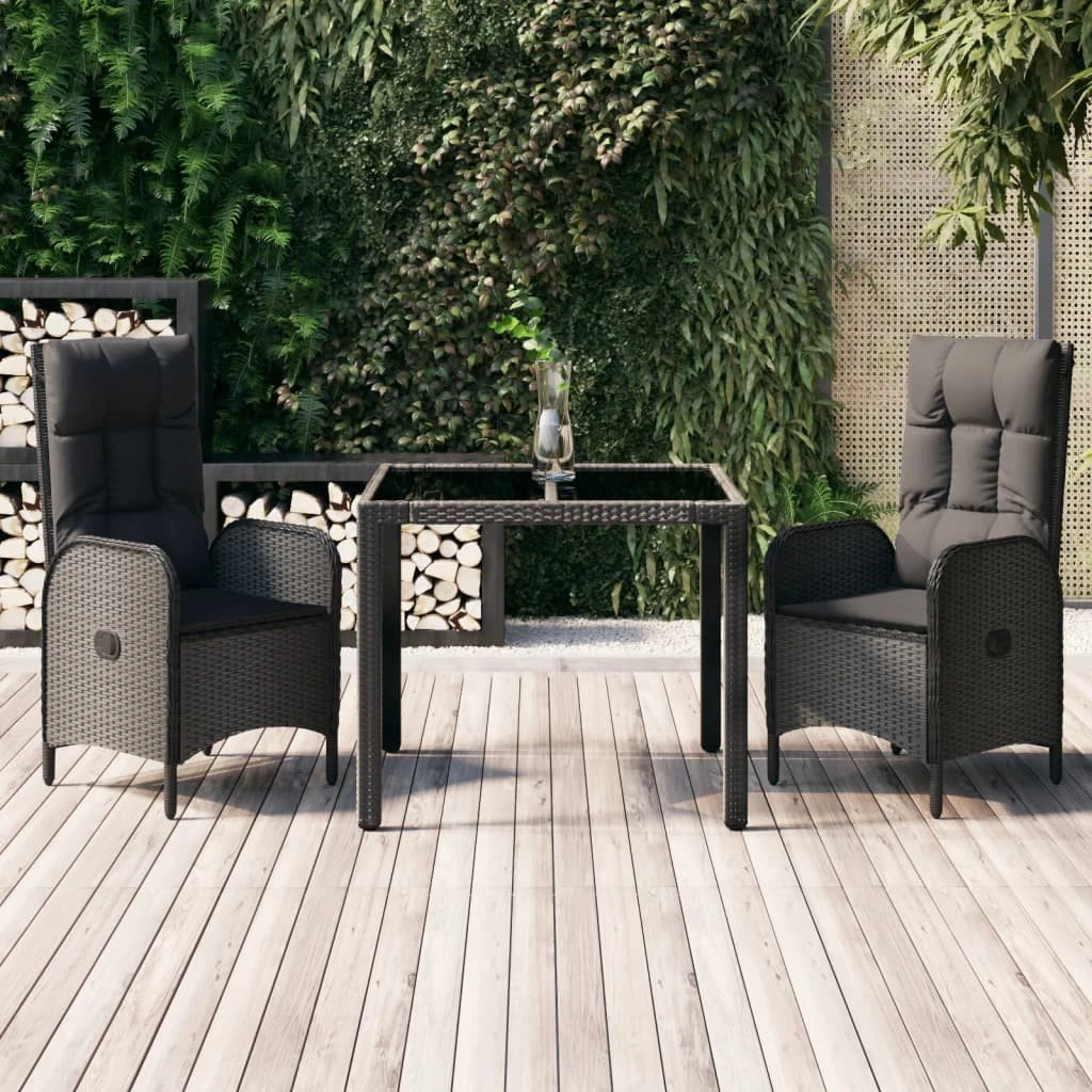 Set Comedor De Jardín 3 Pzas Con Cojines Ratán Sintético Negro VidaXL 5 Set Comedor De Jardín 3 Pzas Con Cojines Ratán Sintético Negro VidaXL - Imagen 3