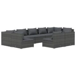 Set De Muebles De Jardín 9 Pzas Y Cojines Ratán Sintético Gris VidaXL